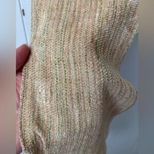 Striped Cream and Green Chenille Fringed Scarf